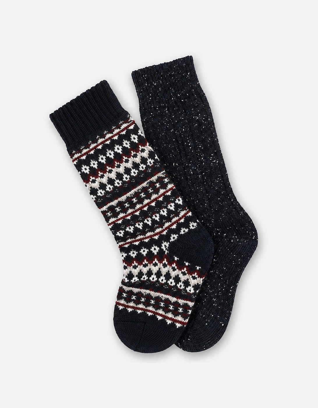 Totes Toasties WOOL BLEND THERMAL FAIR ISLE SOCKS (TWIN PACK) Mens Thermal Socks Navy Fair Isle