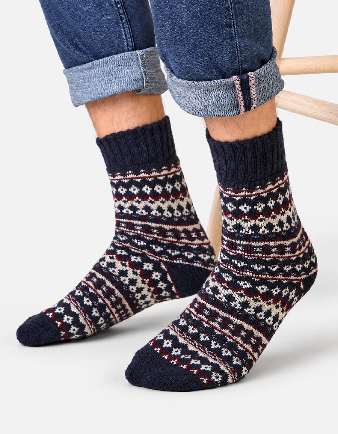 Totes Toasties WOOL BLEND THERMAL FAIR ISLE SOCKS (TWIN PACK) Mens Thermal Socks Navy Fair Isle