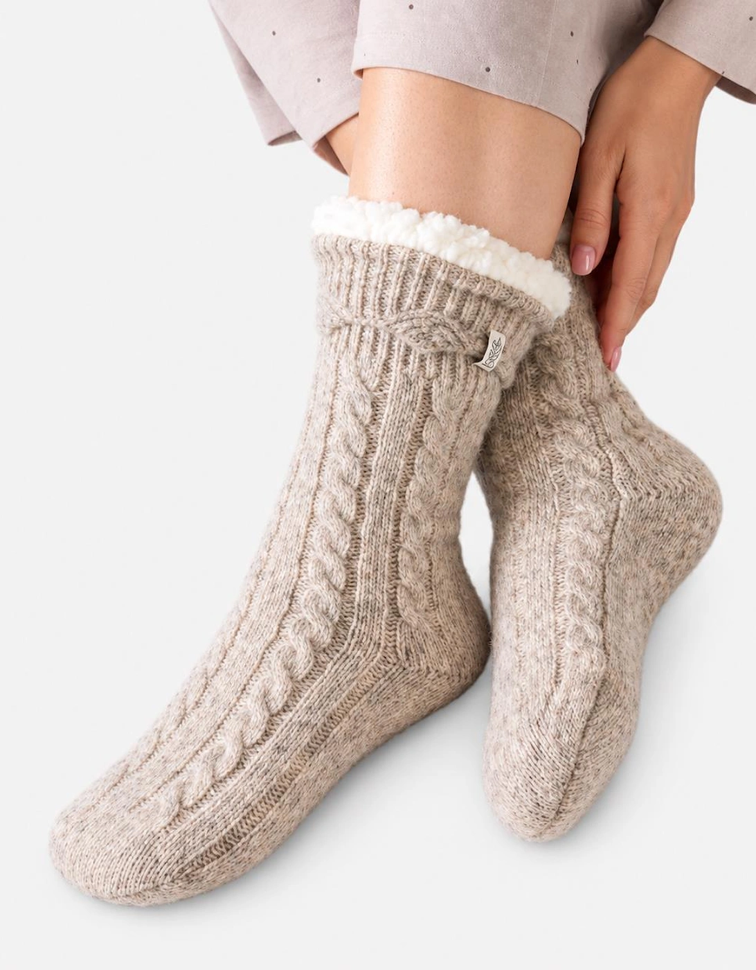 Totes Toasties TEXTURE SLIPPER SOCKS Womens Slipper Socks Oat