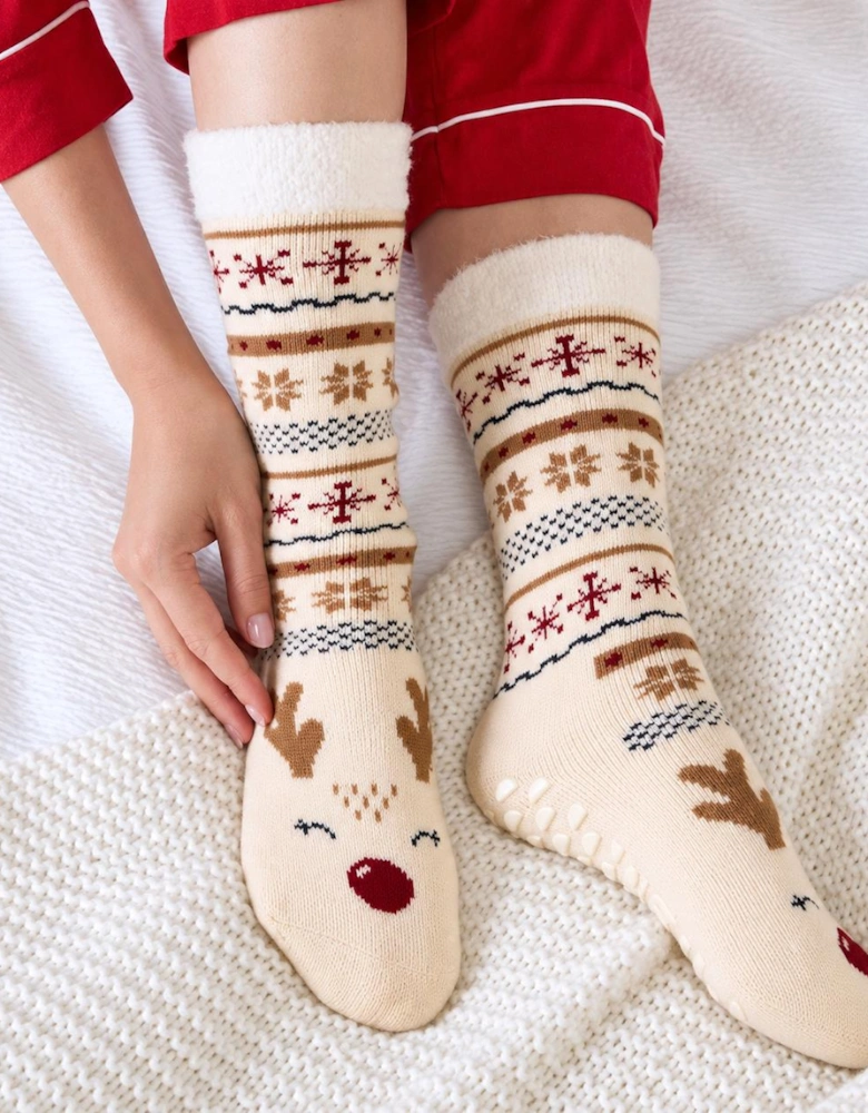 Totes Toasties SINGLE ORIGINAL SLIPPER SOCKS Womens Slipper Socks Reindeer