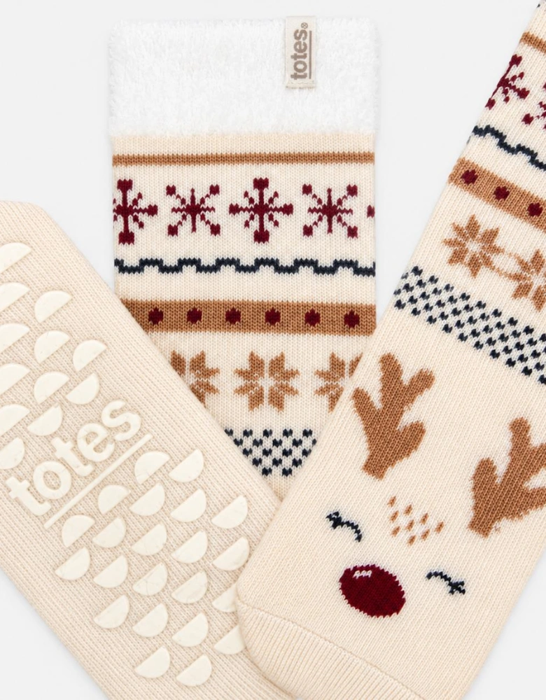 Totes Toasties SINGLE ORIGINAL SLIPPER SOCKS Womens Slipper Socks Reindeer