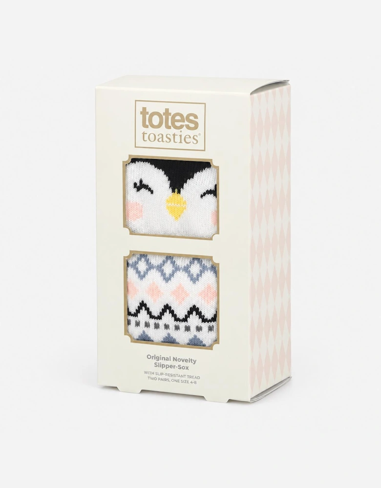 Totes Toasties ORIGINAL SLIPPER SOCKS (TWIN PACK) Womens Slipper Socks Penguin