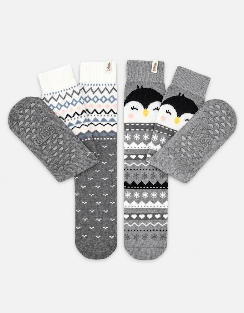 Totes Toasties ORIGINAL SLIPPER SOCKS (TWIN PACK) Womens Slipper Socks Penguin