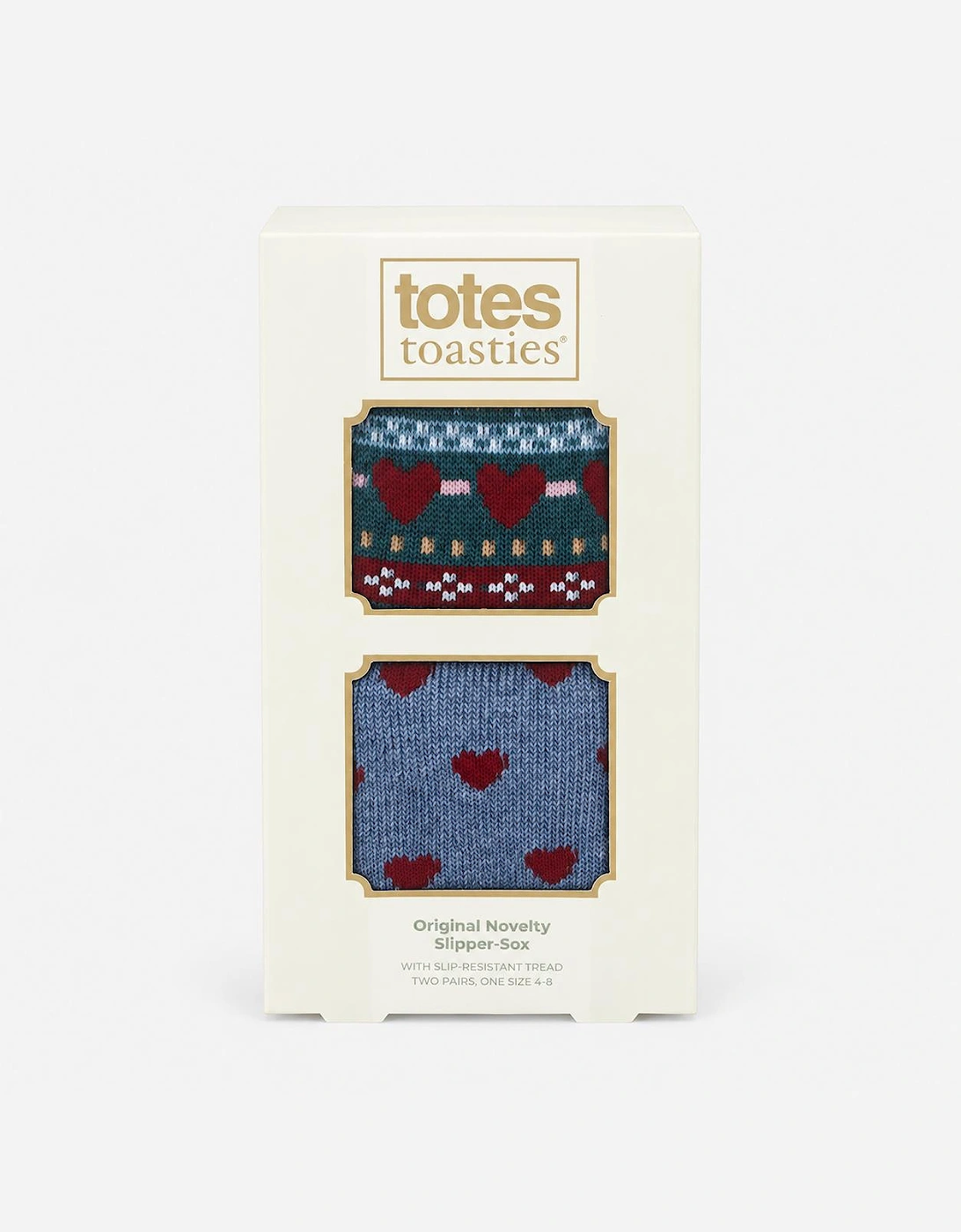 Totes Toasties ORIGINAL SLIPPER SOCKS (TWIN PACK) Womens Slipper Socks Heart Fairisle