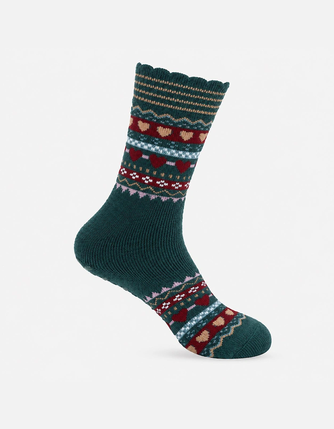 Totes Toasties ORIGINAL SLIPPER SOCKS (TWIN PACK) Womens Slipper Socks Heart Fairisle