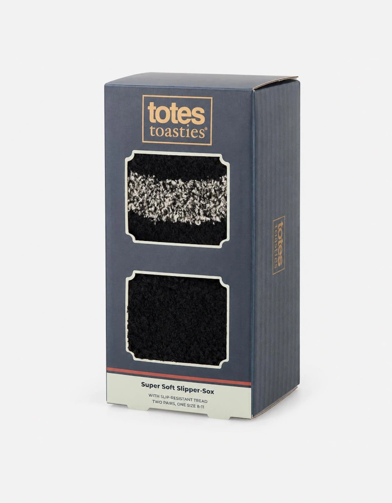 Totes Toasties SUPERSOFT TWIN PACK SLIPPER SOCKS Mens Slipper Socks Black / Grey