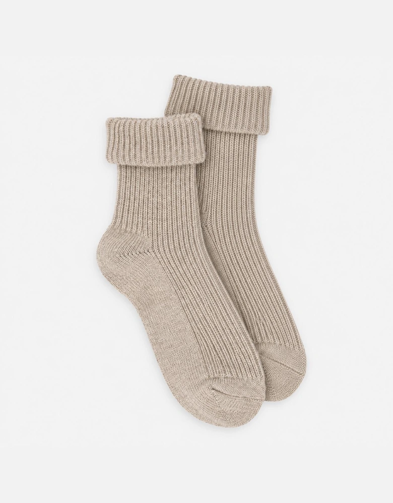 Totes Toasties 1PP CASHMERE TURN OVER TOP SOCKS Womens Ankle Socks Oat