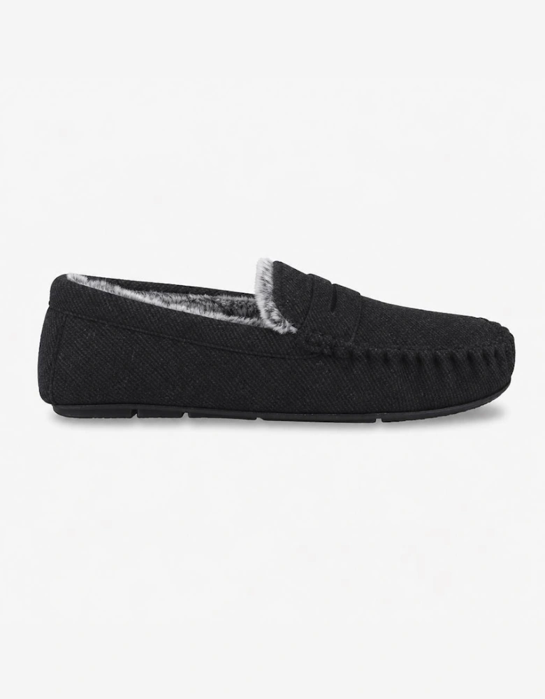 Totes Toasties SOFT HERRINGBONE MOCCASIN SLIPPER Mens Moccasins Charcoal