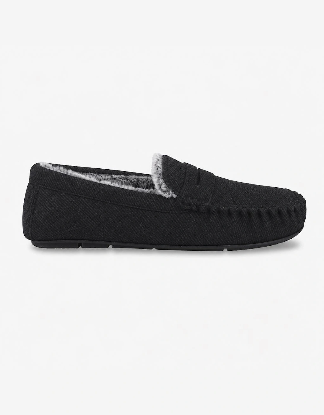 Totes Toasties SOFT HERRINGBONE MOCCASIN SLIPPER Mens Moccasins Charcoal