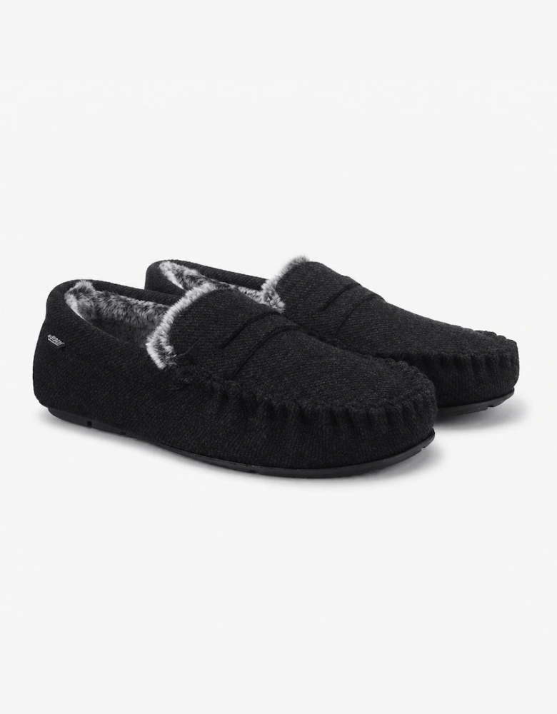 Totes Toasties SOFT HERRINGBONE MOCCASIN SLIPPER Mens Moccasins Charcoal