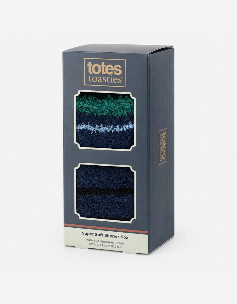 Totes Toasties SUPERSOFT TWIN PACK SLIPPER SOCKS Mens Slipper Socks Blue / Teal Mix