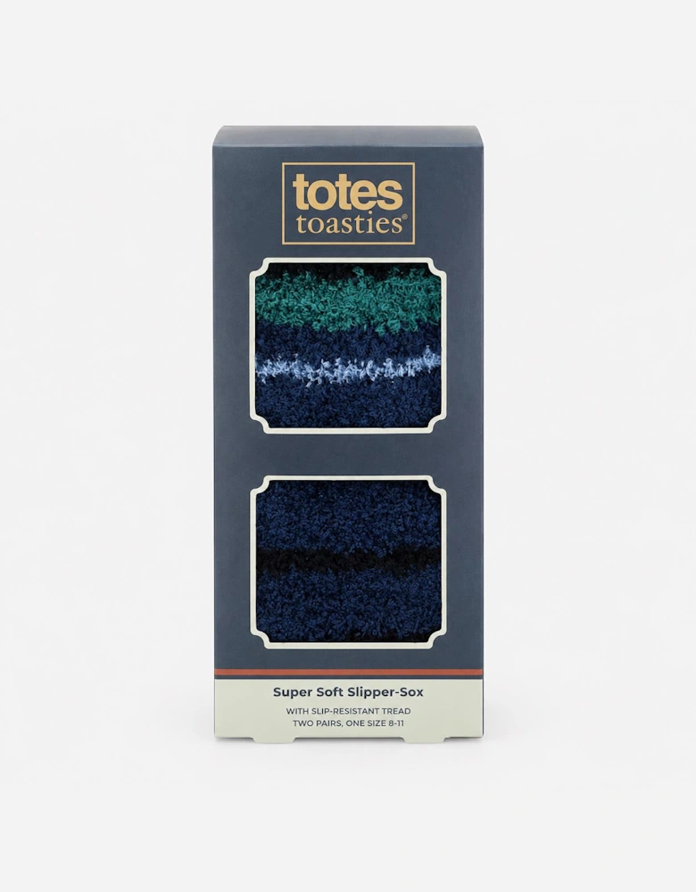 Totes Toasties SUPERSOFT TWIN PACK SLIPPER SOCKS Mens Slipper Socks Blue / Teal Mix