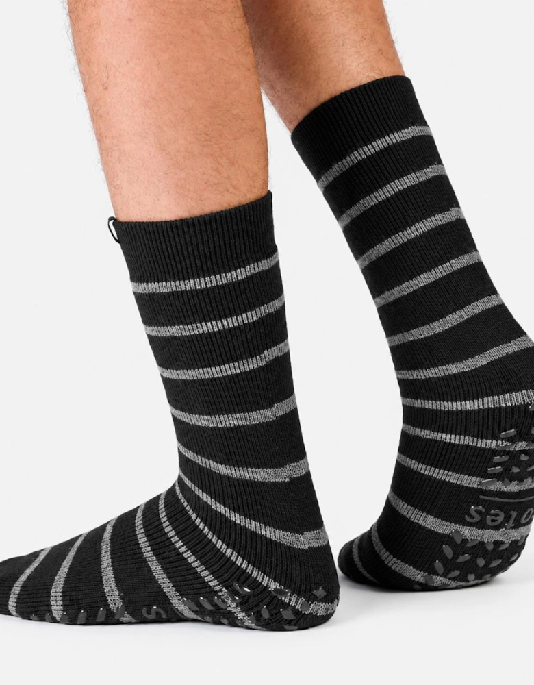 Totes Toasties THERMAL BRUSHED ORIGINAL SLIPPER SOCKS (TWIN PACK) Mens Thermal Socks Grey / Black Stripe