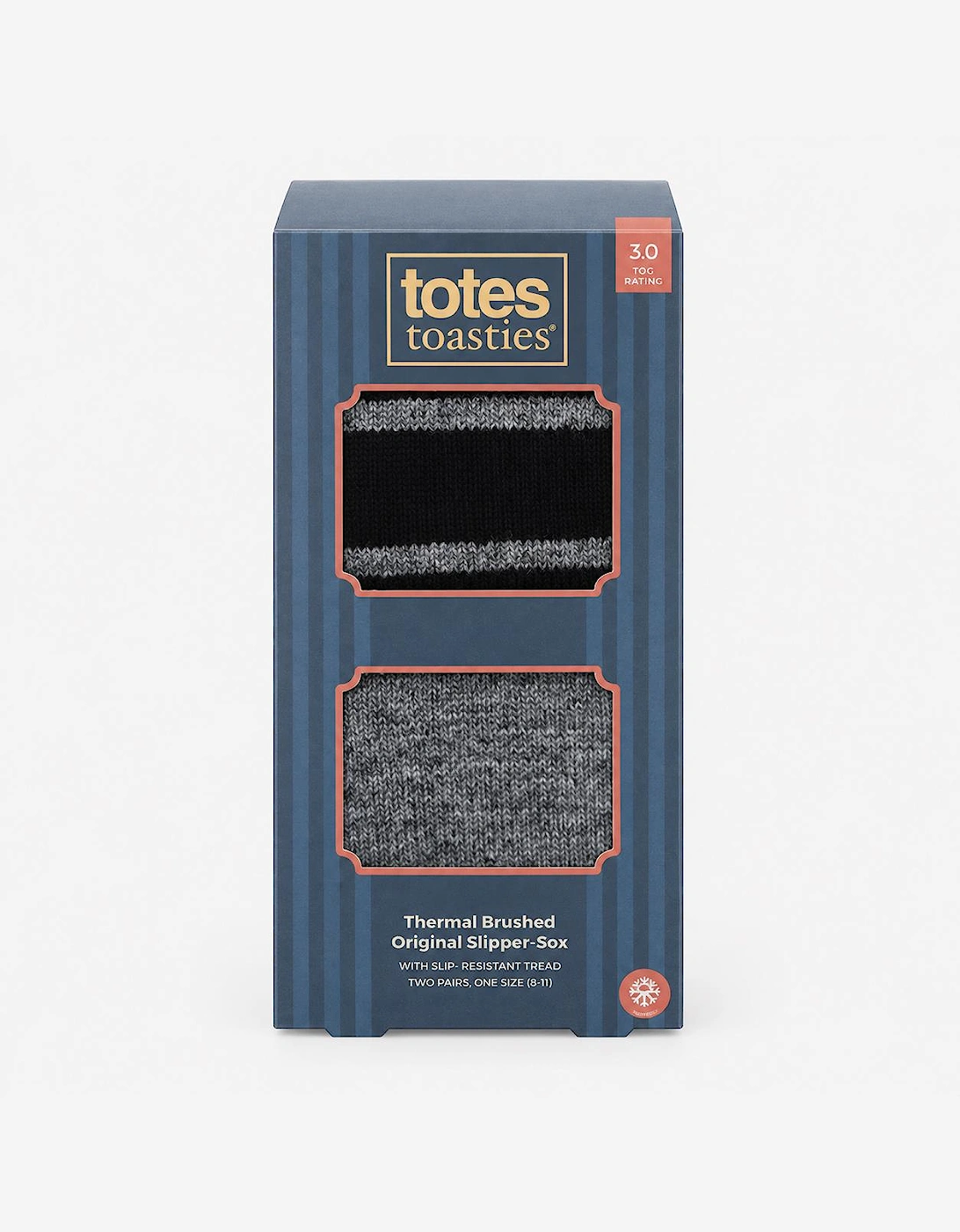 Totes Toasties THERMAL BRUSHED ORIGINAL SLIPPER SOCKS (TWIN PACK) Mens Thermal Socks Grey / Black Stripe