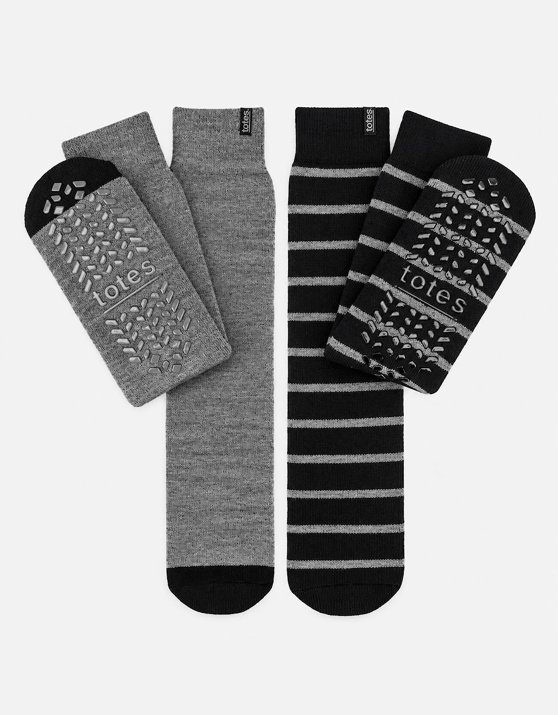 Men's Totes Toasties THERMAL BRUSHED ORIGINAL SLIPPER SOCKS (TWIN PACK) Mens Thermal Socks Grey / Black Stripe - Multi