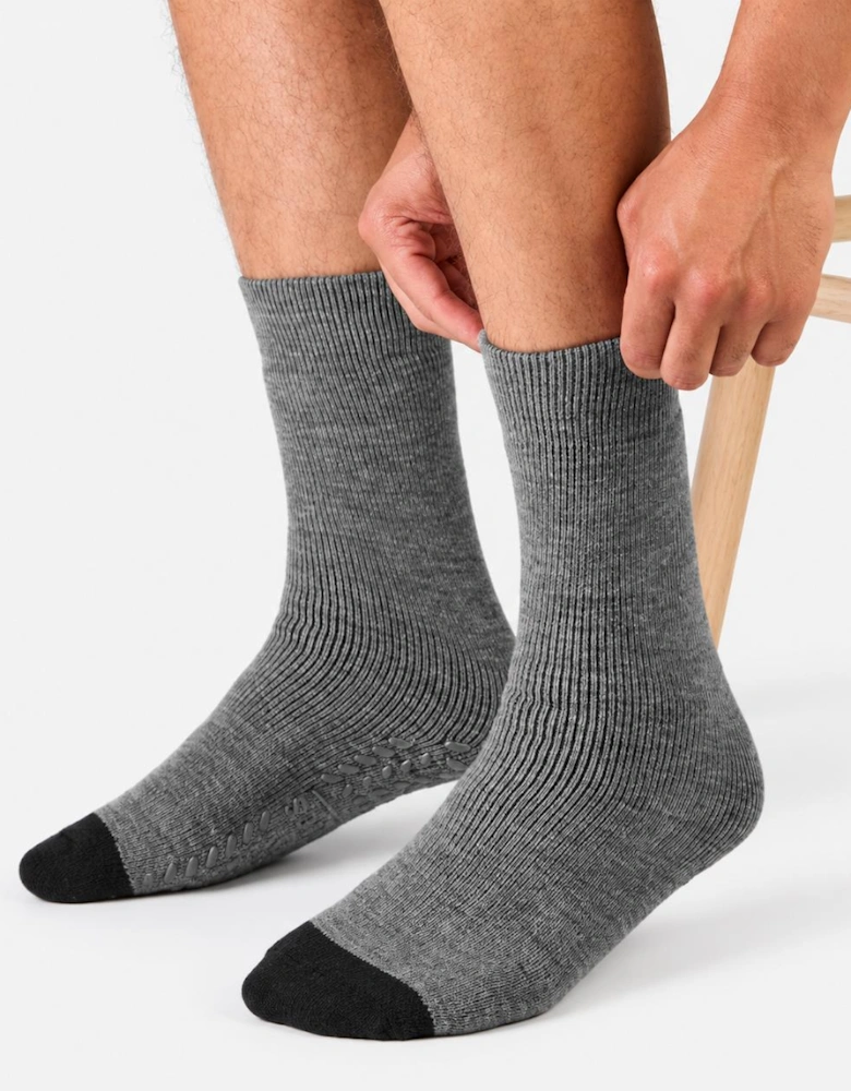 Totes Toasties THERMAL BRUSHED ORIGINAL SLIPPER SOCKS (TWIN PACK) Mens Thermal Socks Grey / Black Stripe