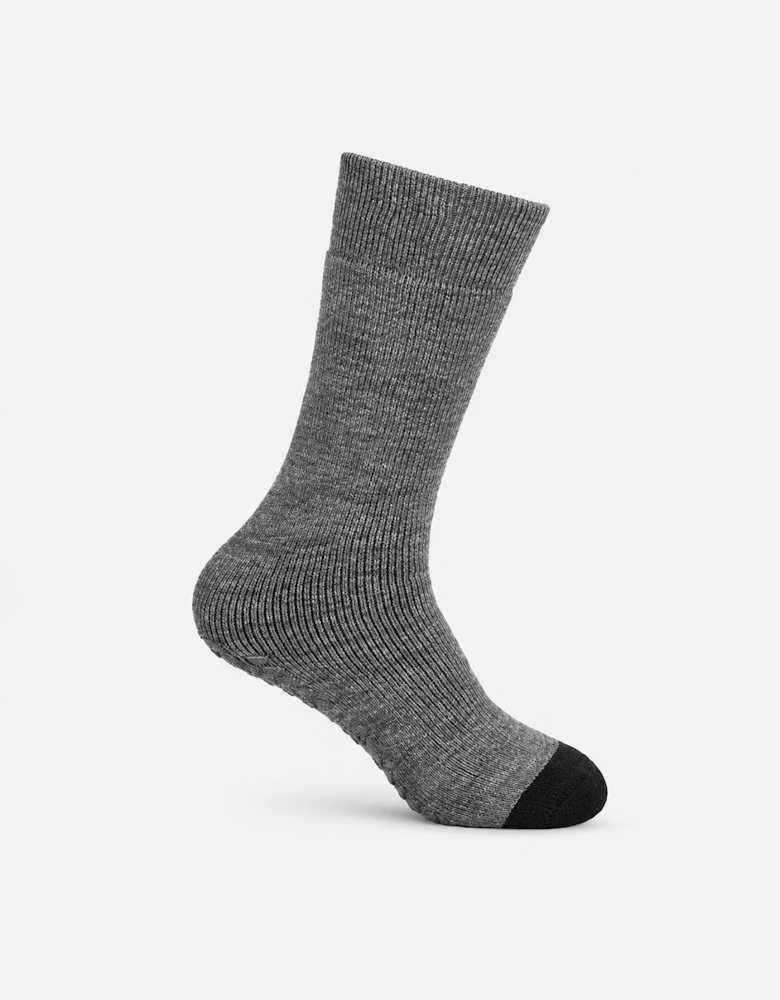 Totes Toasties THERMAL BRUSHED ORIGINAL SLIPPER SOCKS (TWIN PACK) Mens Thermal Socks Grey / Black Stripe