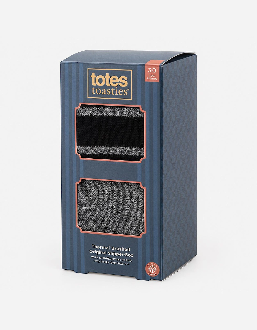 Totes Toasties THERMAL BRUSHED ORIGINAL SLIPPER SOCKS (TWIN PACK) Mens Thermal Socks Grey / Black Stripe