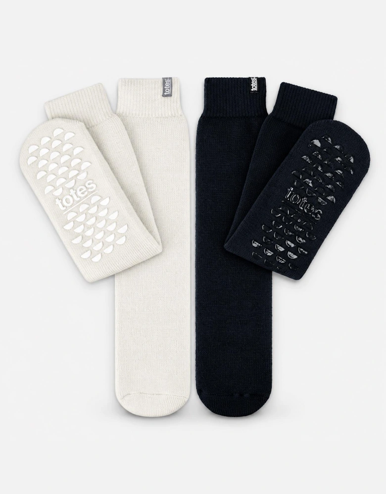 Totes Toasties THERMAL BRUSHED ORIGINAL SLIPPER SOCKS (TWIN PACK) Womens Thermal Socks Grey / Navy
