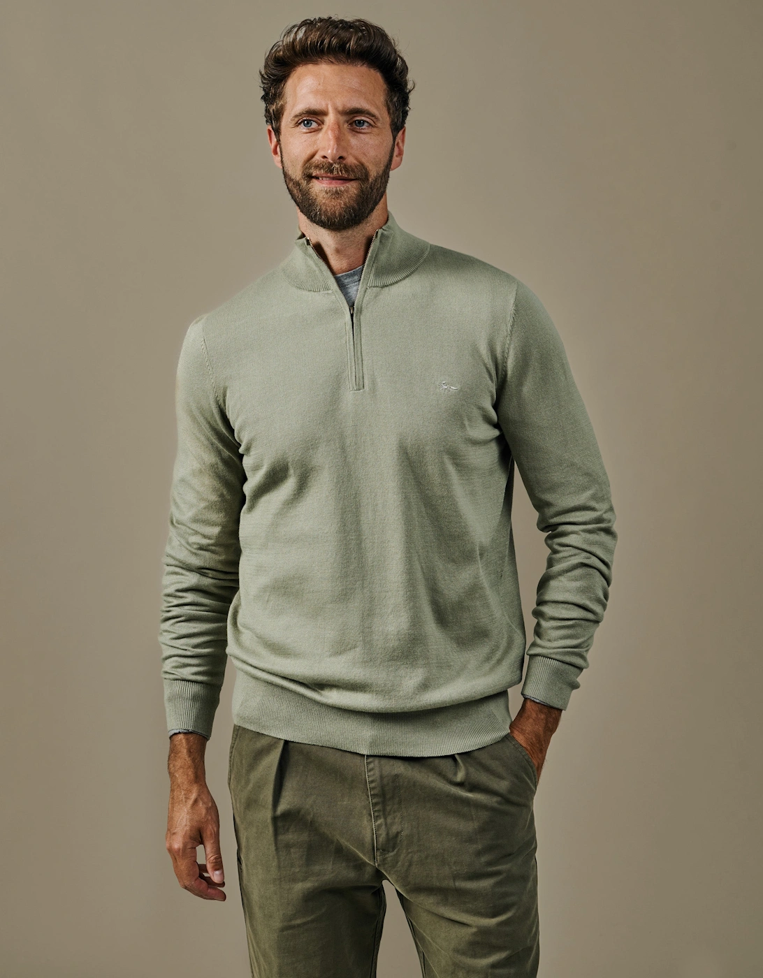 AUBIN AUBIN Men's Daw Cotton Zip Neck - Green