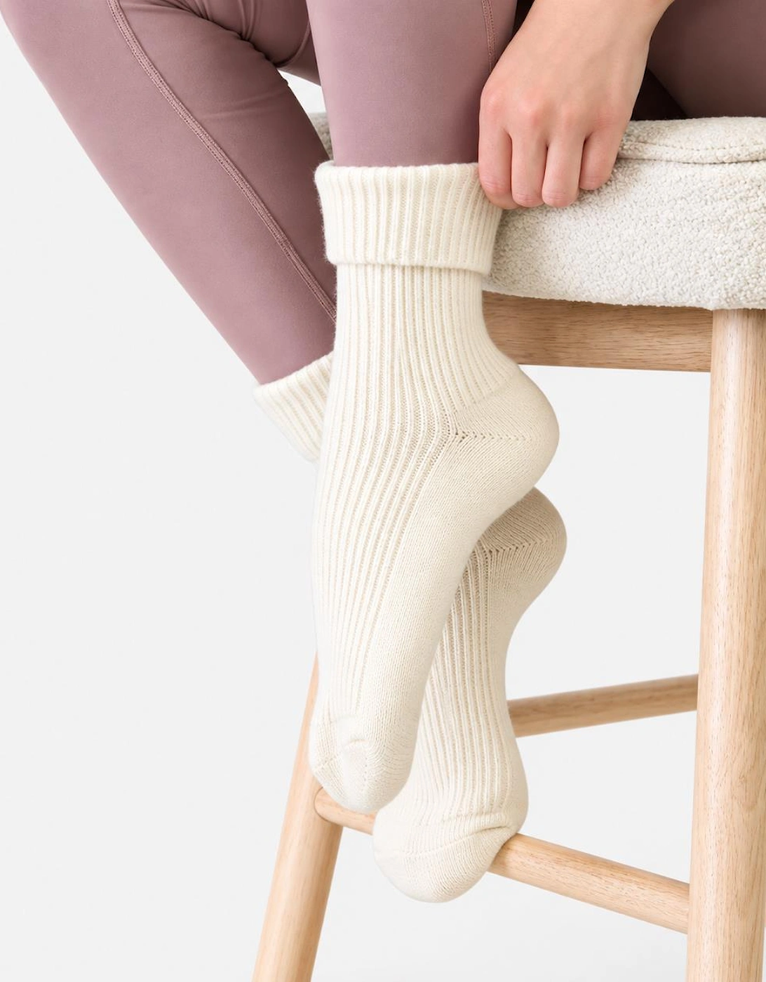 Totes Toasties 1PP CASHMERE TURN OVER TOP SOCKS Womens Ankle Socks Cream