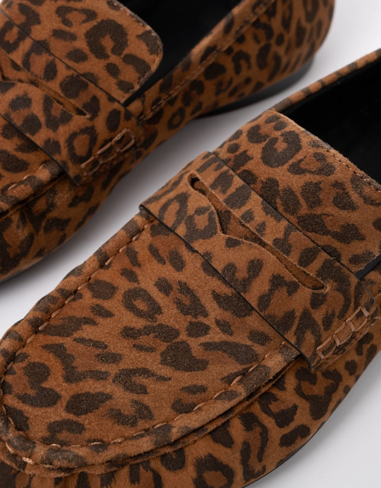 FitFlop Delicato Womens Suede Leopard Loafers - Tan/Black E76
