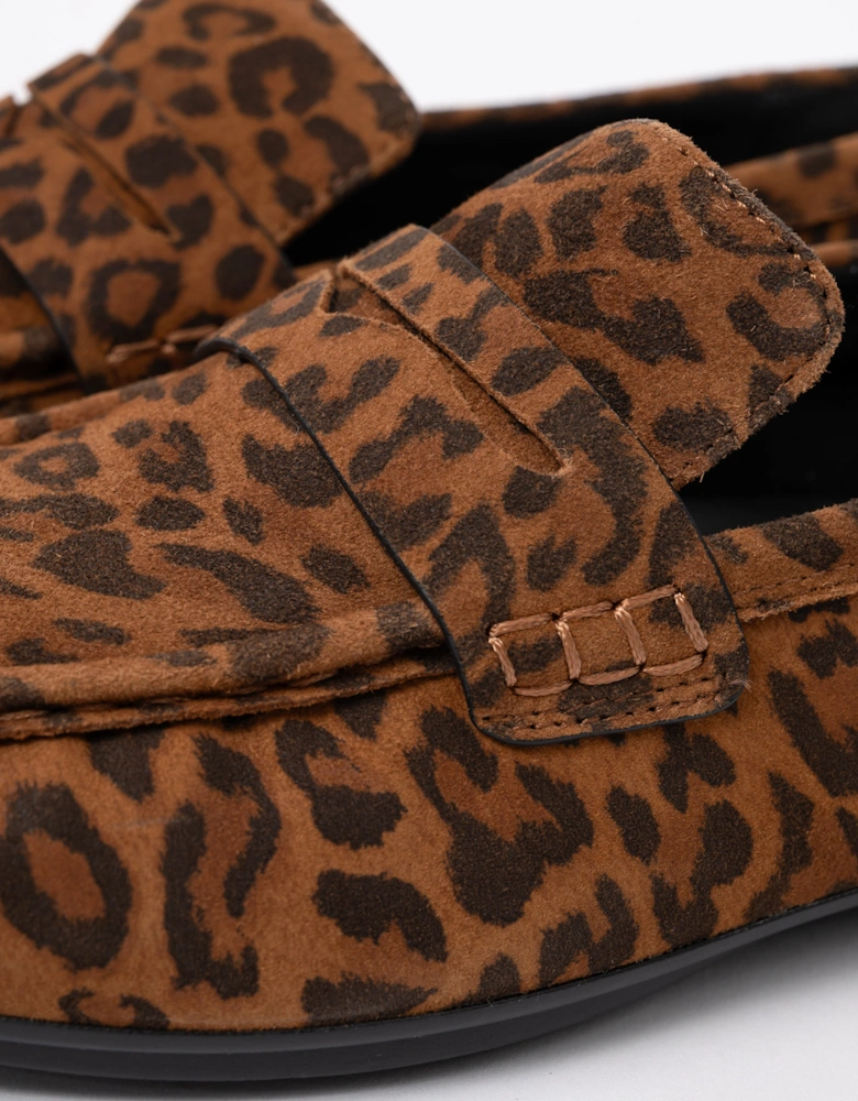 FitFlop Delicato Womens Suede Leopard Loafers - Tan/Black E76