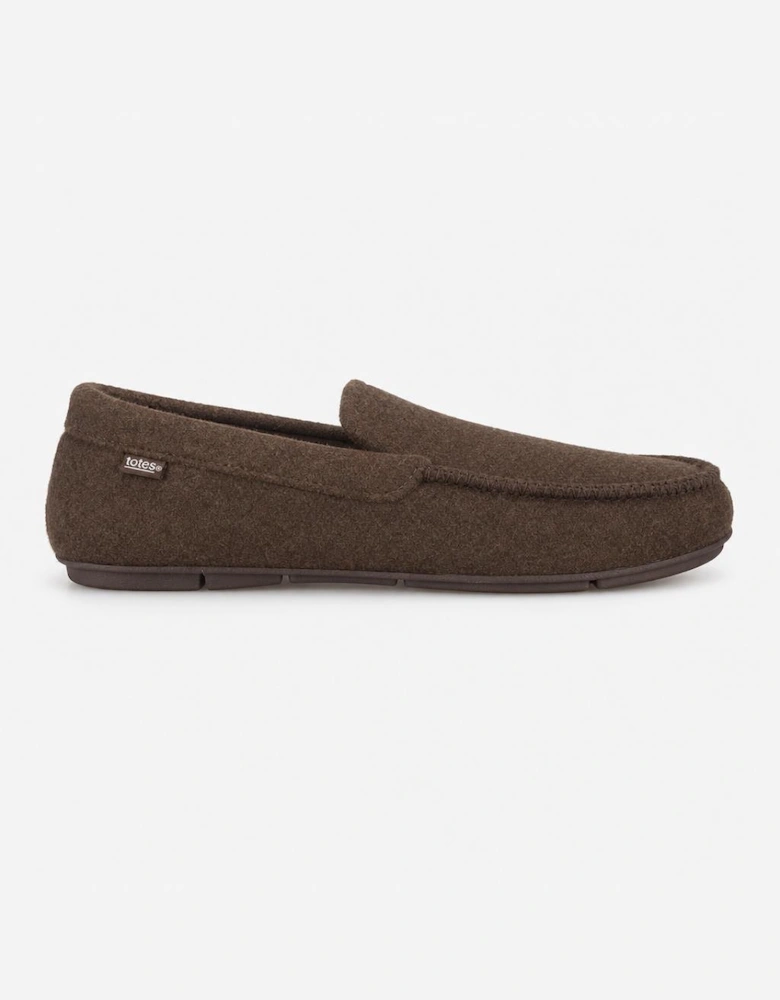 Totes Toasties FELT MOCCASIN SLIPPER WITH CHECK SOCK Mens Moccasins Brown
