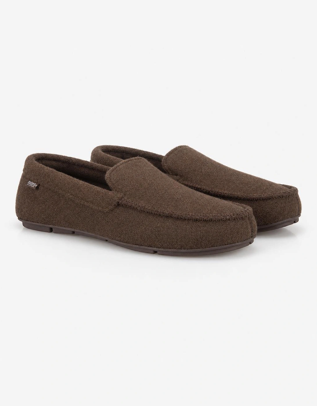 Totes Toasties FELT MOCCASIN SLIPPER WITH CHECK SOCK Mens Moccasins Brown