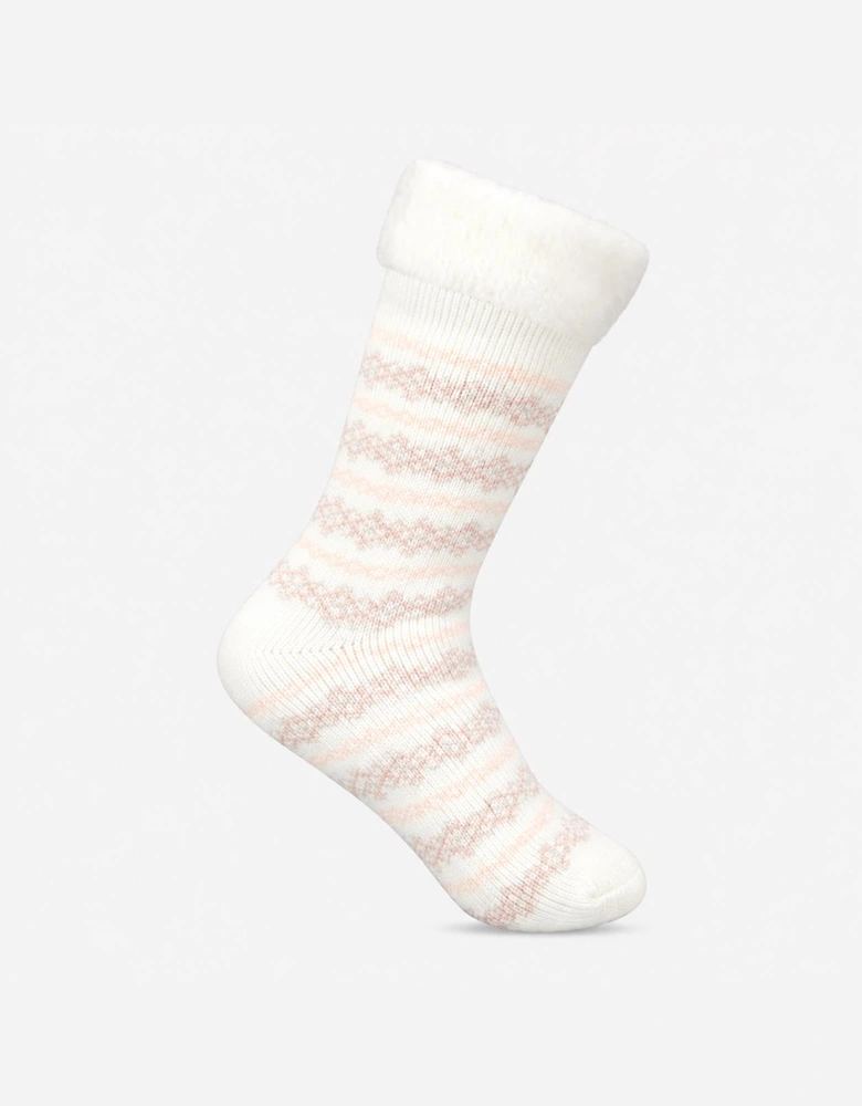 Totes Toasties PREMIUM BRUSHED THERMAL BED SOCK (TWIN PACK) Womens Bed Socks Cream / Pink