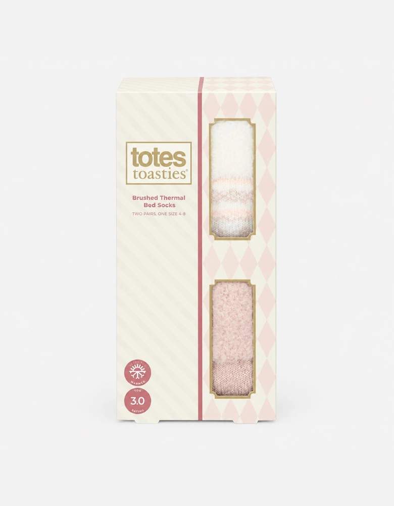Totes Toasties PREMIUM BRUSHED THERMAL BED SOCK (TWIN PACK) Womens Bed Socks Cream / Pink