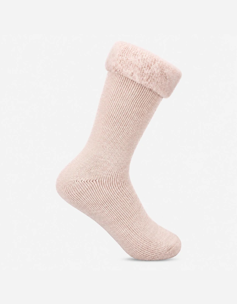Totes Toasties PREMIUM BRUSHED THERMAL BED SOCK (TWIN PACK) Womens Bed Socks Cream / Pink