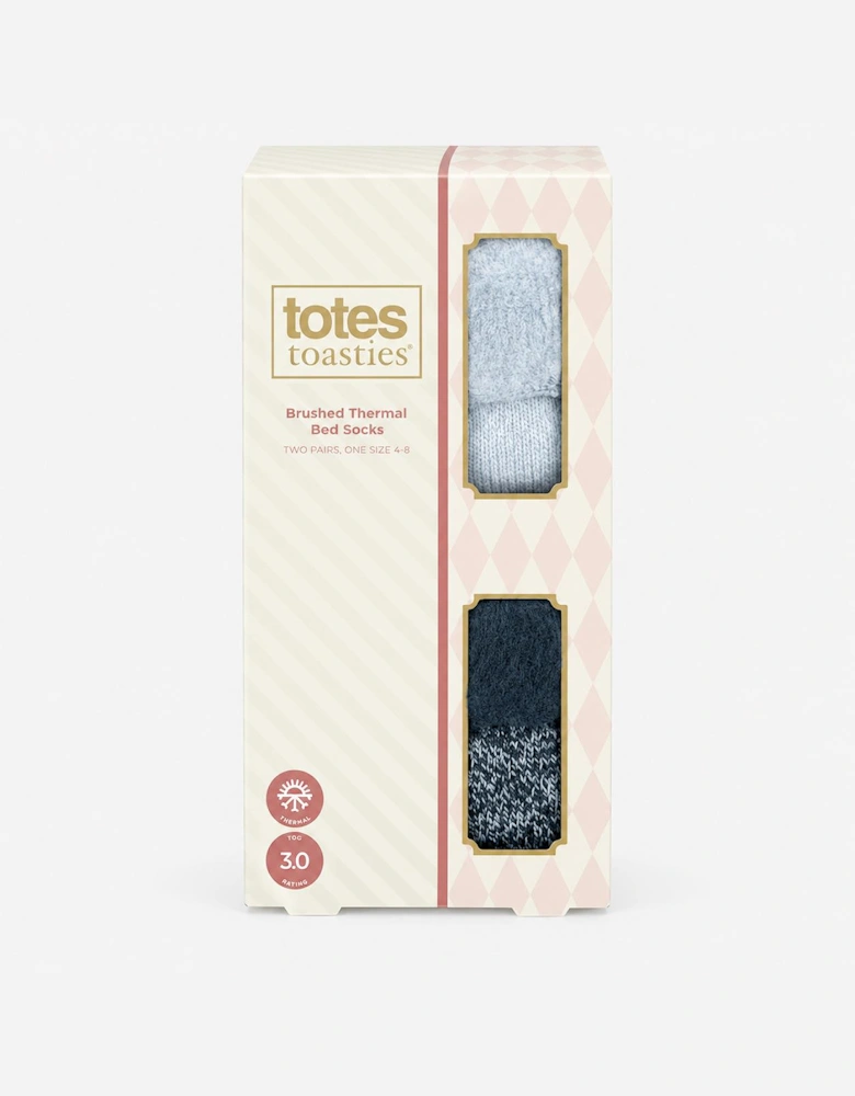 Totes Toasties PREMIUM BRUSHED THERMAL BED SOCK (TWIN PACK) Womens Bed Socks Denim / Blue