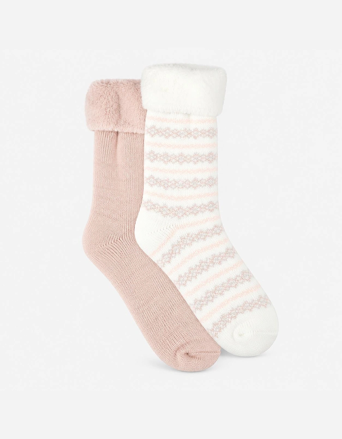 Totes Toasties PREMIUM BRUSHED THERMAL BED SOCK (TWIN PACK) Womens Bed Socks Cream / Pink