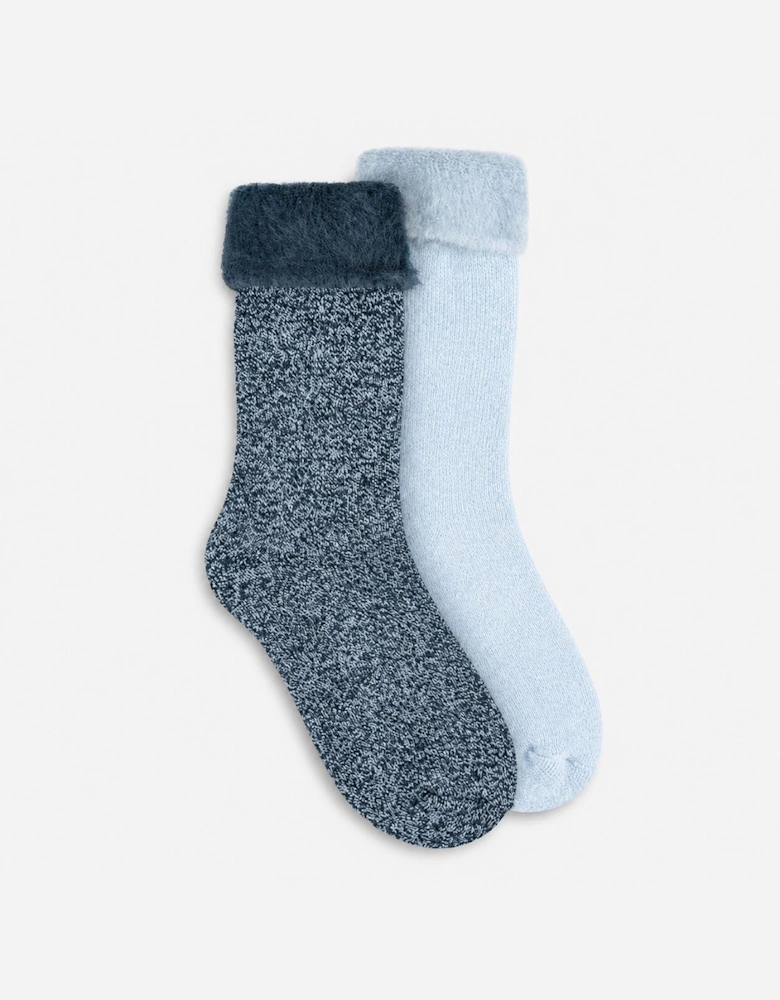 Totes Toasties PREMIUM BRUSHED THERMAL BED SOCK (TWIN PACK) Womens Bed Socks Denim / Blue