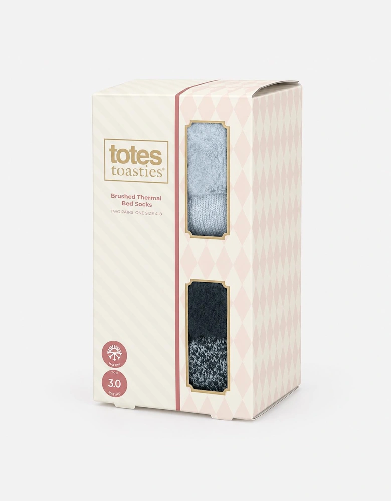 Totes Toasties PREMIUM BRUSHED THERMAL BED SOCK (TWIN PACK) Womens Bed Socks Denim / Blue