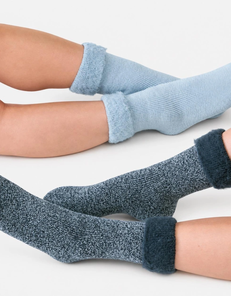 Totes Toasties PREMIUM BRUSHED THERMAL BED SOCK (TWIN PACK) Womens Bed Socks Denim / Blue