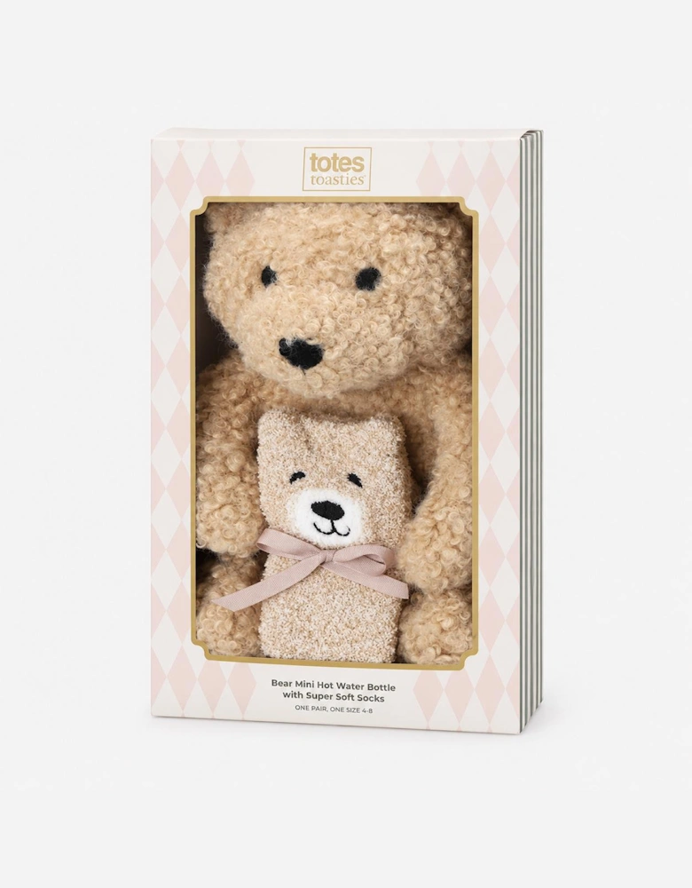 Totes Toasties BORG BEAR MINI HOT WATER BOTTLE SUPER SOFT SOCK SET Womens Slipper Socks Beige