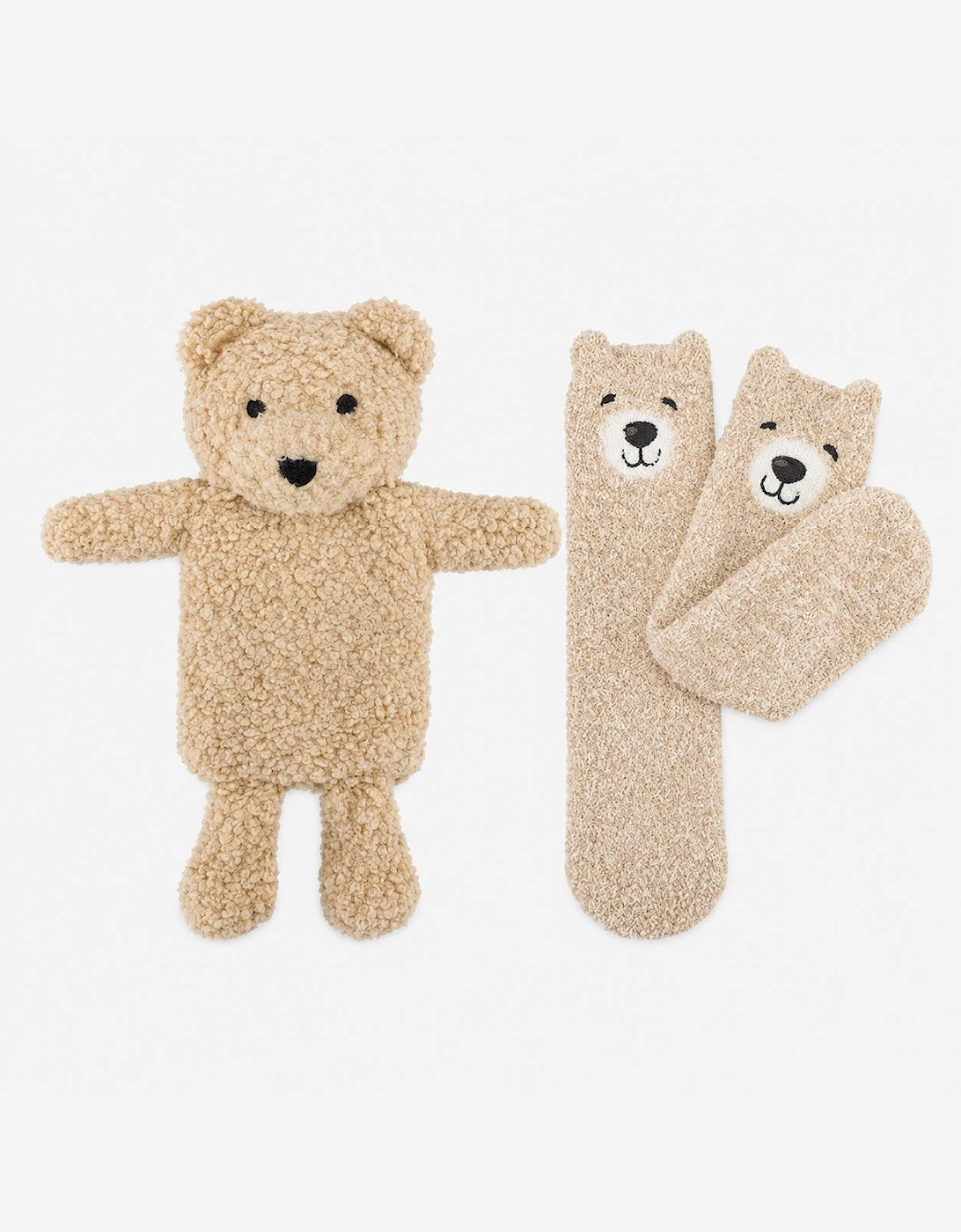 Totes Toasties BORG BEAR MINI HOT WATER BOTTLE SUPER SOFT SOCK SET Womens Slipper Socks Beige