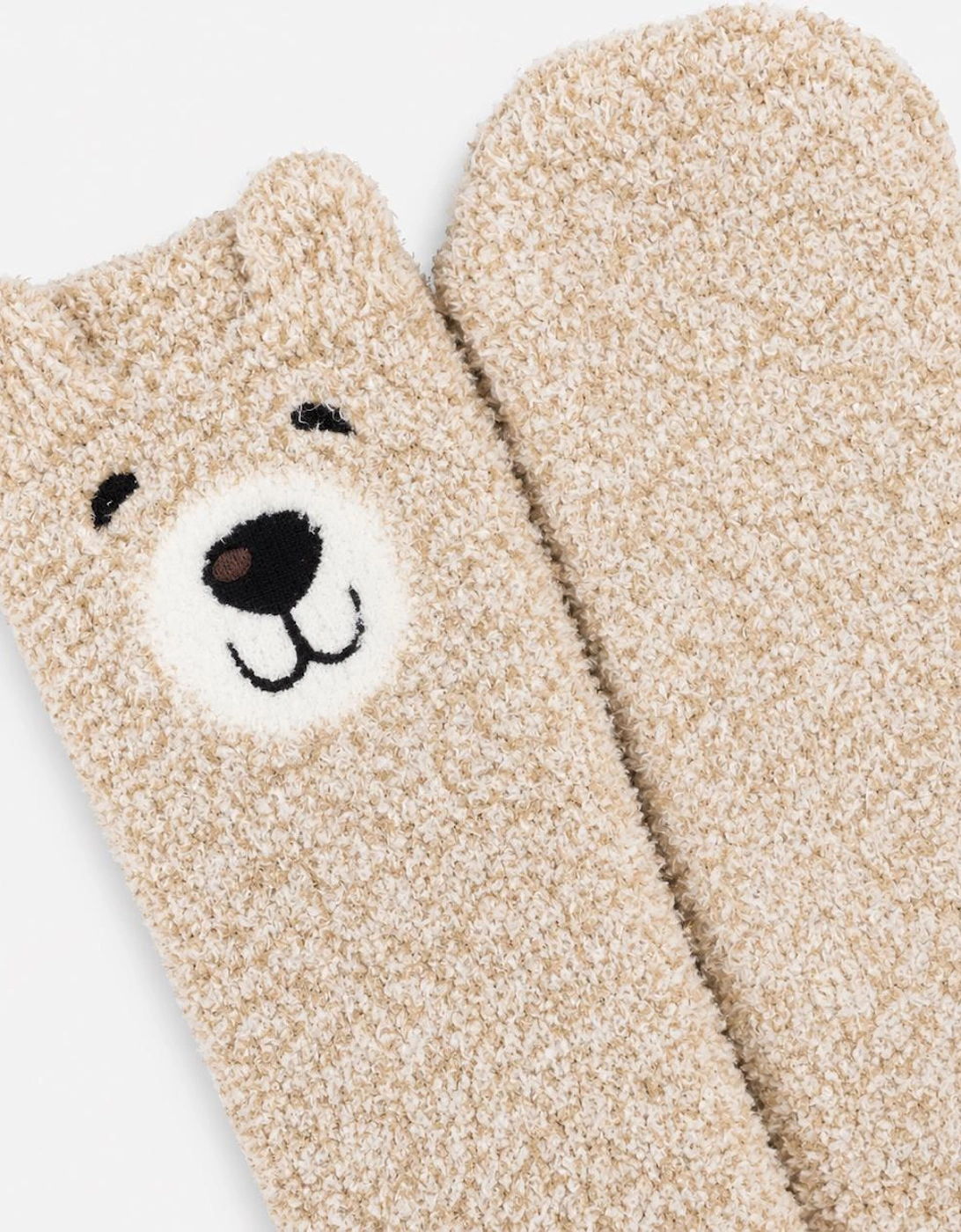 Totes Toasties BORG BEAR MINI HOT WATER BOTTLE SUPER SOFT SOCK SET Womens Slipper Socks Beige