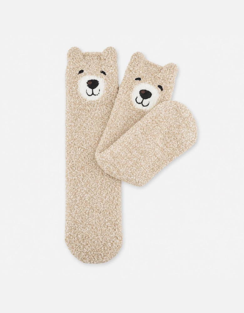 Totes Toasties BORG BEAR MINI HOT WATER BOTTLE SUPER SOFT SOCK SET Womens Slipper Socks Beige