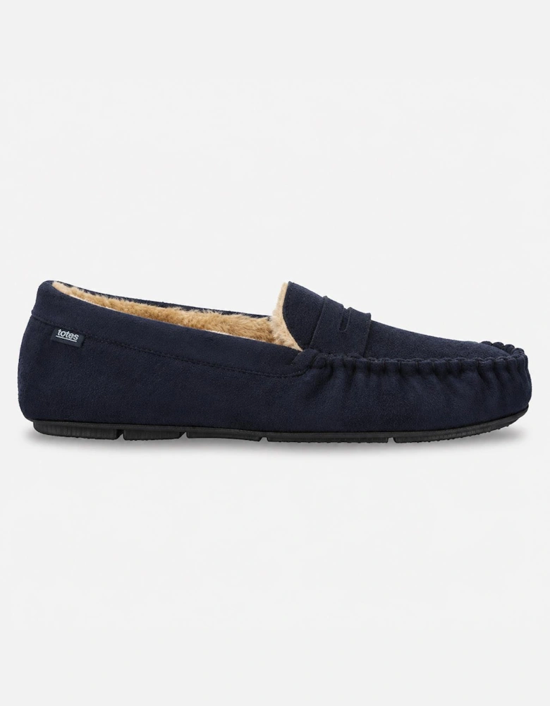 Totes Toasties SUEDETTE MOCCASIN SLIPPER Mens Moccasins Navy