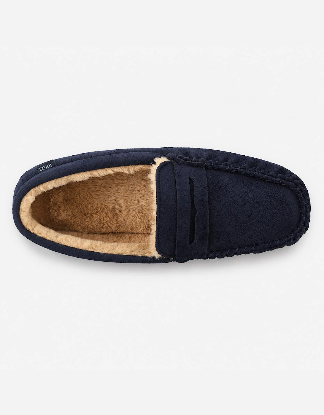 Totes Toasties SUEDETTE MOCCASIN SLIPPER Mens Moccasins Navy