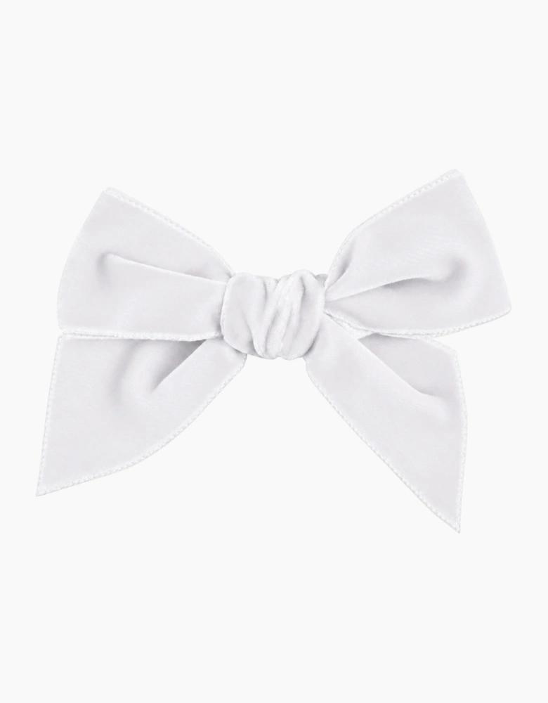 Girls White Velvet 10cm Bow Clip
