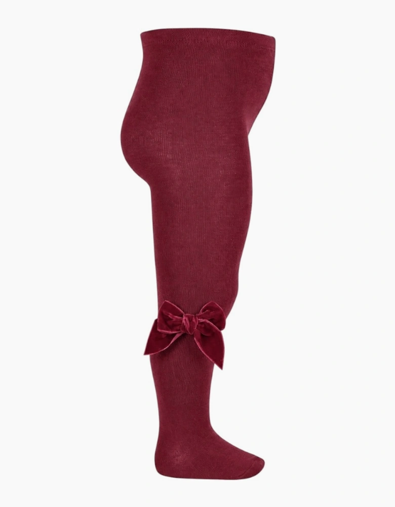 Girls Burgundy 575 Velvet Bow Tights