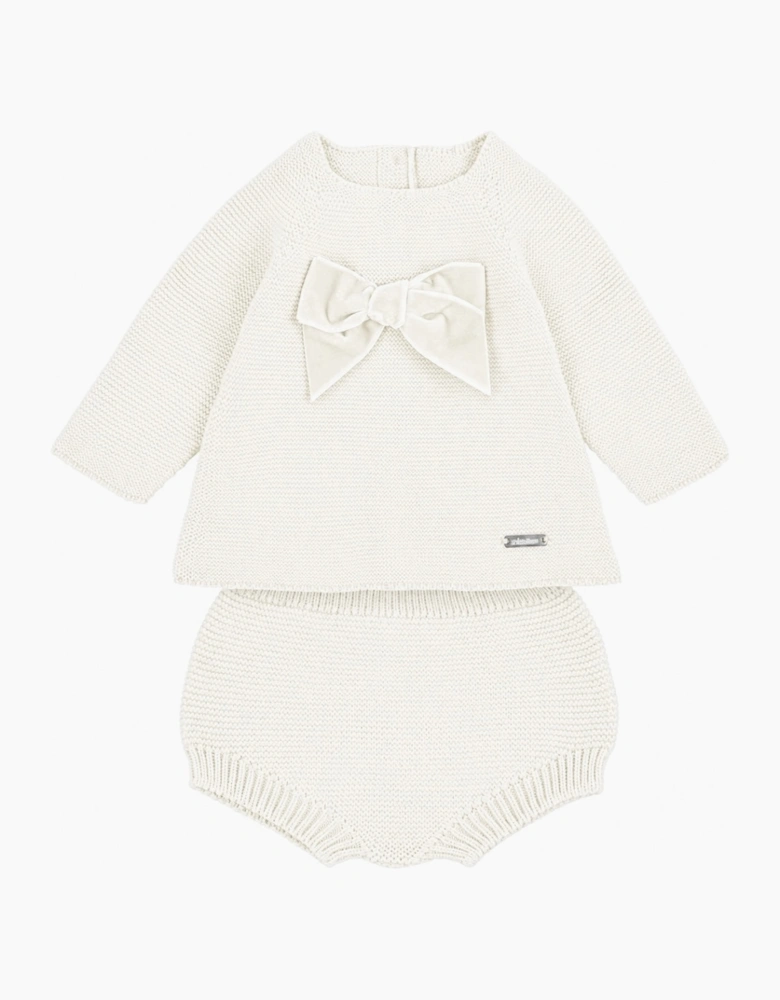 Girls Ivory 202 Velvet Bow Jam Pant Set
