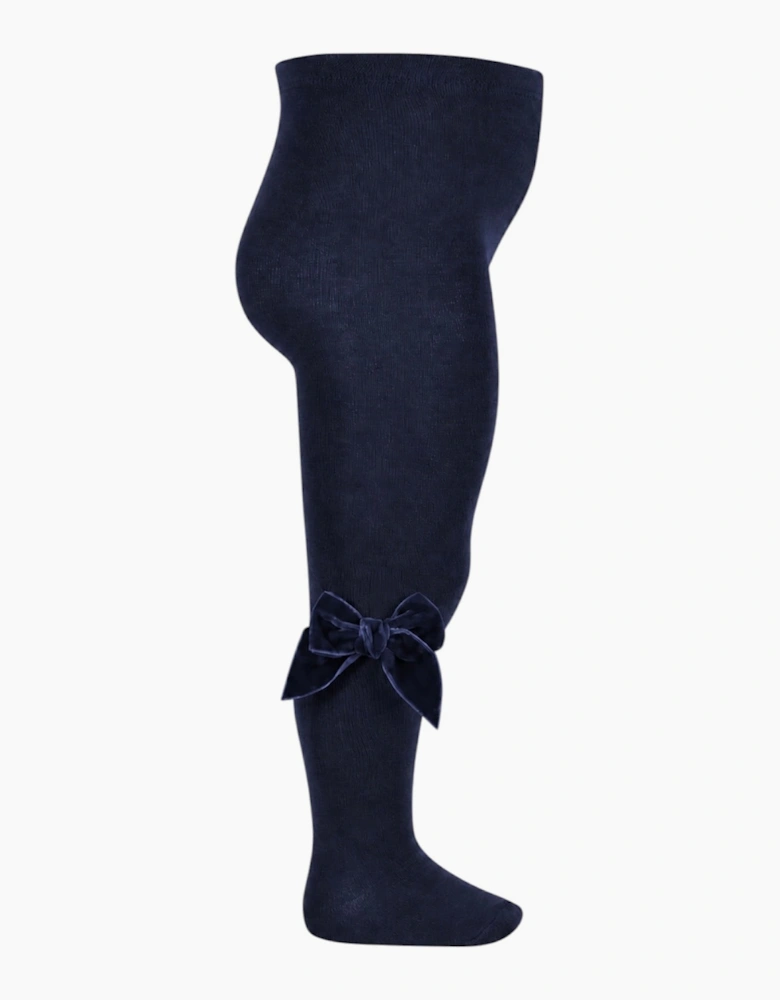 Girls Navy Velvet Bow Tights