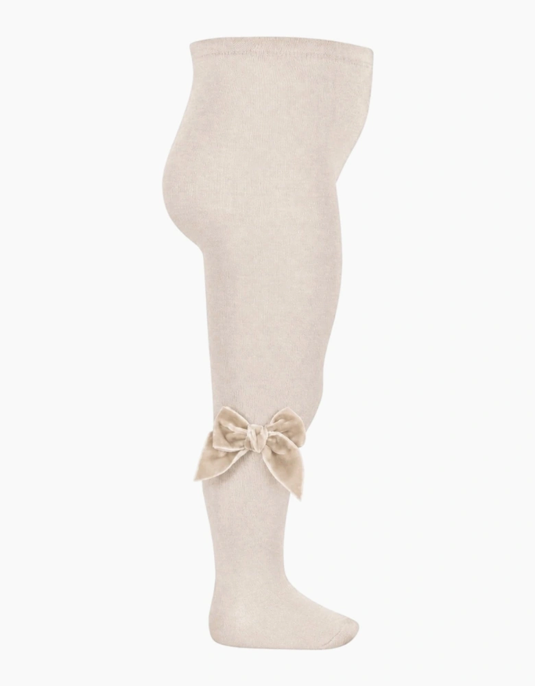 Girls Linen Velvet Bow Tights
