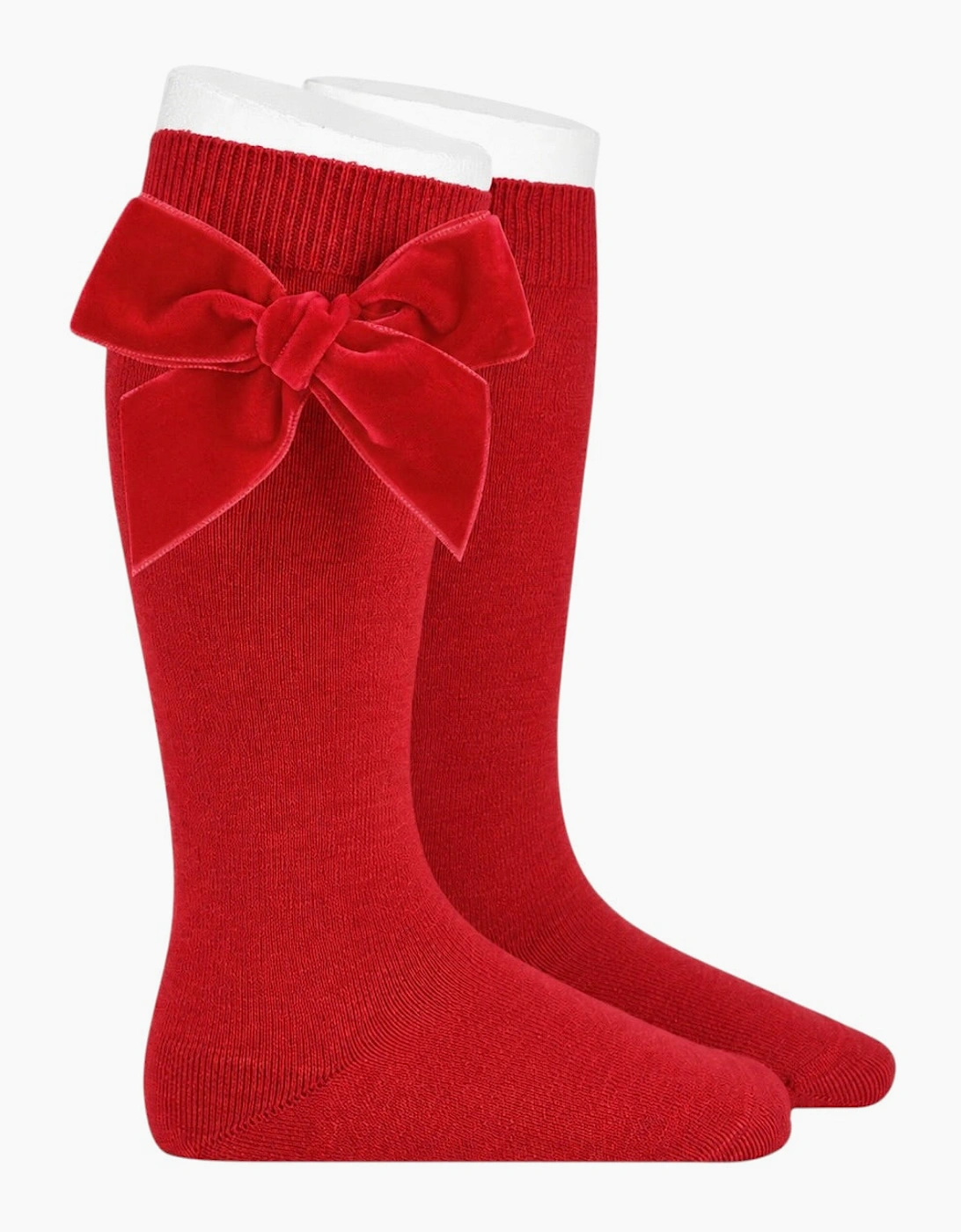 Girls Red 550 Velvet Bow Knee Socks
