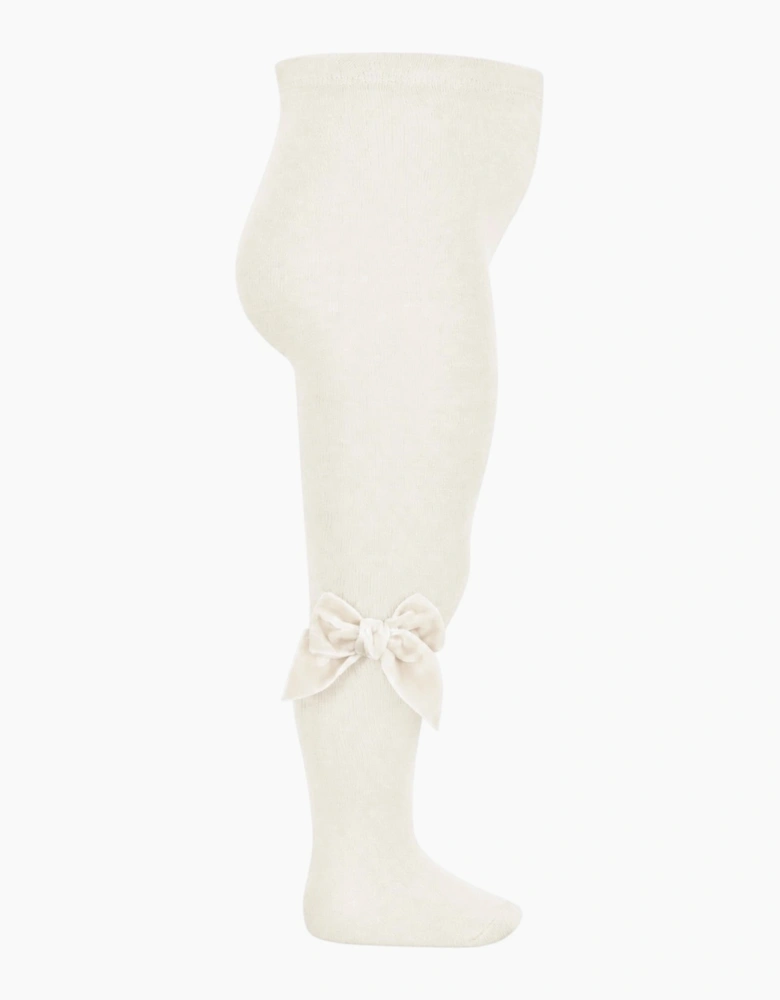Girls Cream 303 Velvet Bow Tights